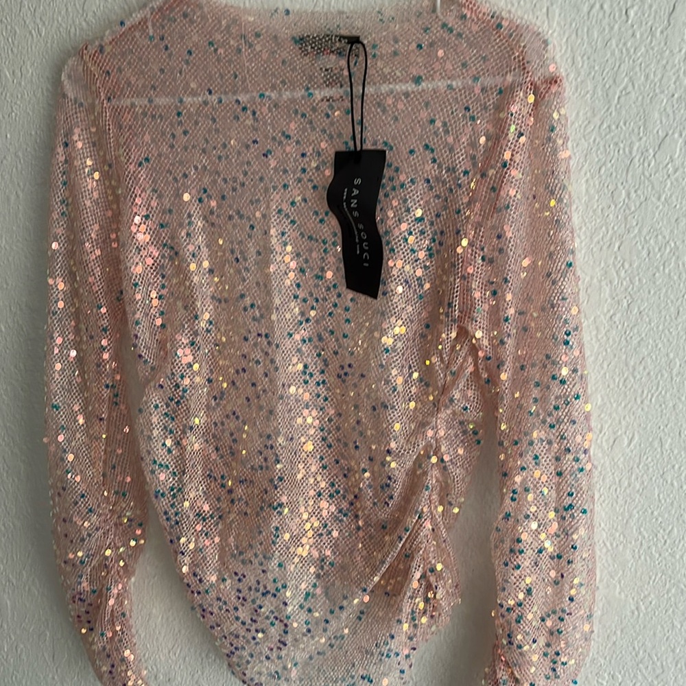 NWT pink sequin long sleeve blouse
